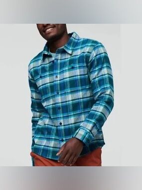 Cotopaxi Mero Organic Flannel Shirt Plaid Camp Cabin Blue Shacket Size: Large